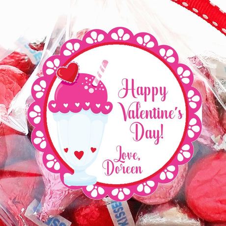 Pink ice cream float Valentine sticker with custom name