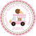 Pink ice cream truck birthday sticker with chocolate cone detail and personalized name