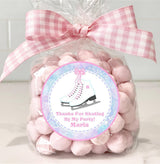 Pink ice skating birthday party sticker