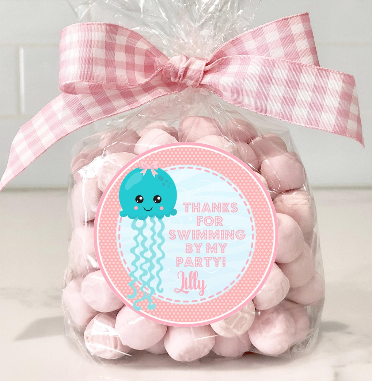 Pink jellyfish ocean party favor label