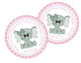 Pink jungle elephant party favor label for girls