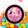 Pink karate girl birthday sticker with martial arts theme