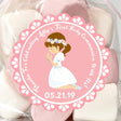 Pink kneeling girl First Holy Communion sticker