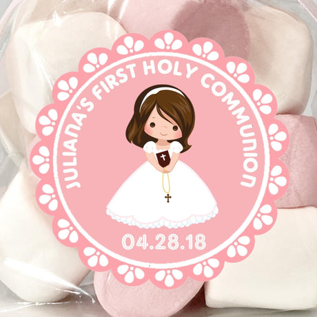 Pink lace girl First Holy Communion sticker design