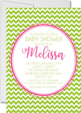 Pink lime chevron baby shower invitations colorful zig zag pattern design