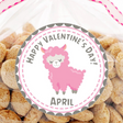 Pink llama Valentine sticker personalized with name