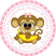 Pink monkey first birthday sticker with bow and personalized name and date