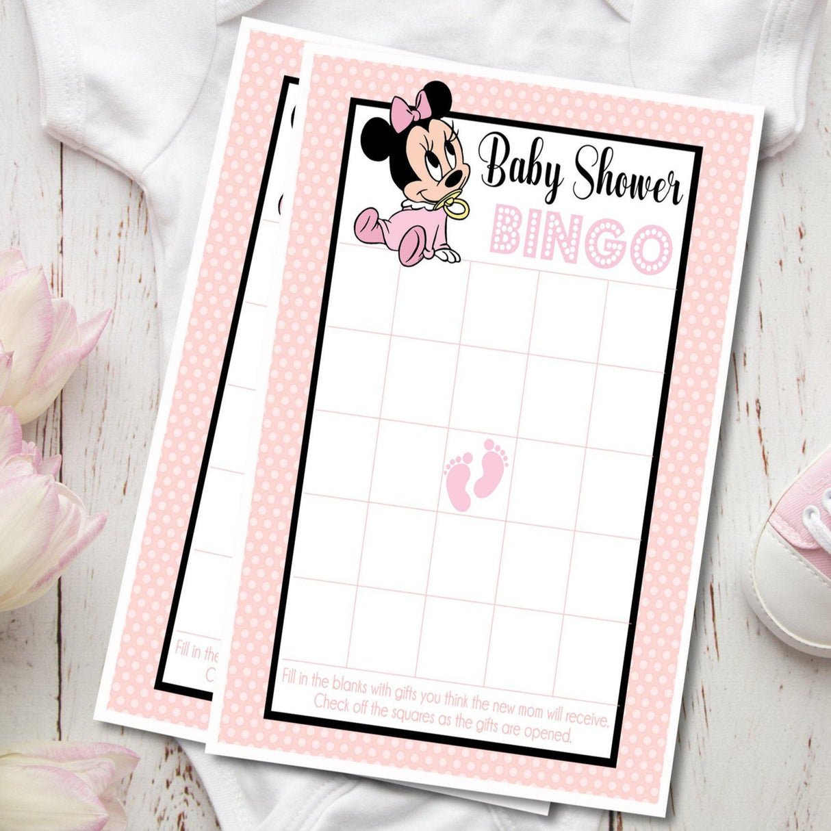 Pink mouse baby shower bingo printable PDF