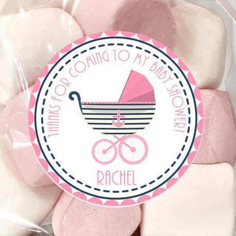 Pink nautical baby shower carriage sticker with anchor design