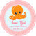 Pink octopus baby shower sticker with polka dot background