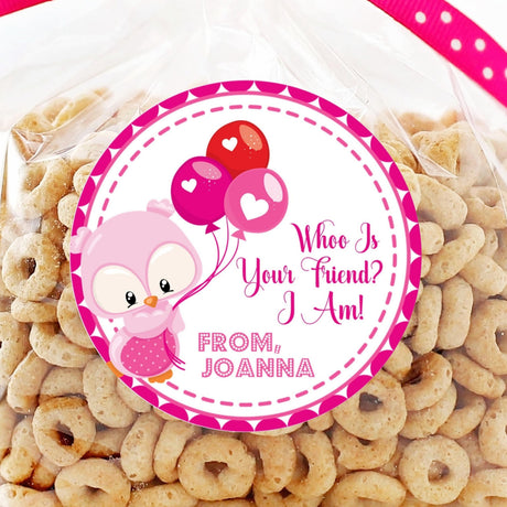 Pink owl Valentine sticker