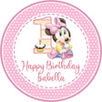Pink polka dot Minnie Mouse 1st birthday sticker design