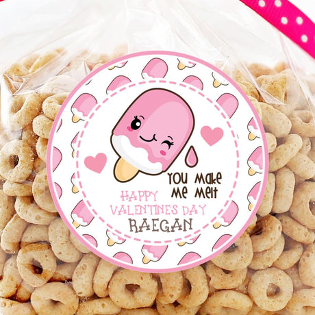 Pink popsicle Valentine sticker with heart accents