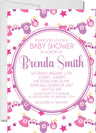 Pink purple clothesline baby shower invitations hanging baby clothes design