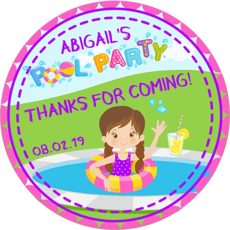 Pink purple girls pool party sticker favor