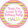 Pink purple yellow green rainbow birthday party stickers