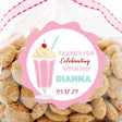 Pink retro milkshake birthday sticker with whipped cream and cherry