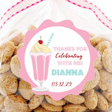 Pink retro milkshake birthday sticker with whipped cream and cherry