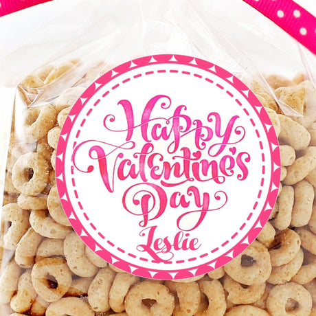 Pink script Happy Valentine’s Day sticker with personalized name