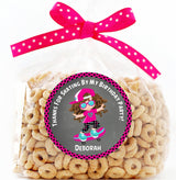 Pink skateboard-themed party sticker design