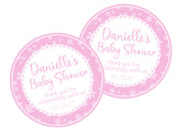 Pink snowflake baby shower sticker with winter design