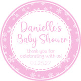 Pink snowflake baby shower stickers