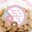 Pink sprinkle donut birthday sticker with personalized name