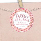 Pink strawberry birthday sticker with berry border
