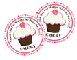 Pink strawberry cupcake birthday sticker
