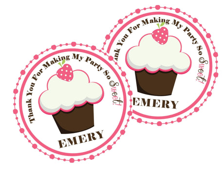 Pink strawberry cupcake birthday sticker