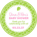 Pink tropical baby shower sticker label