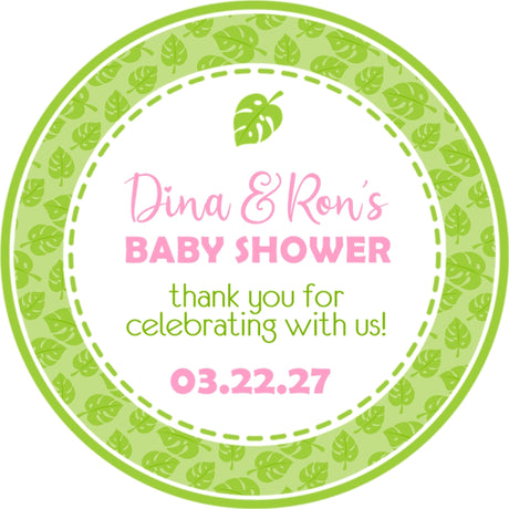 Pink tropical baby shower sticker label