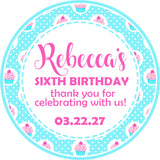 Pink turquoise cupcake birthday party stickers