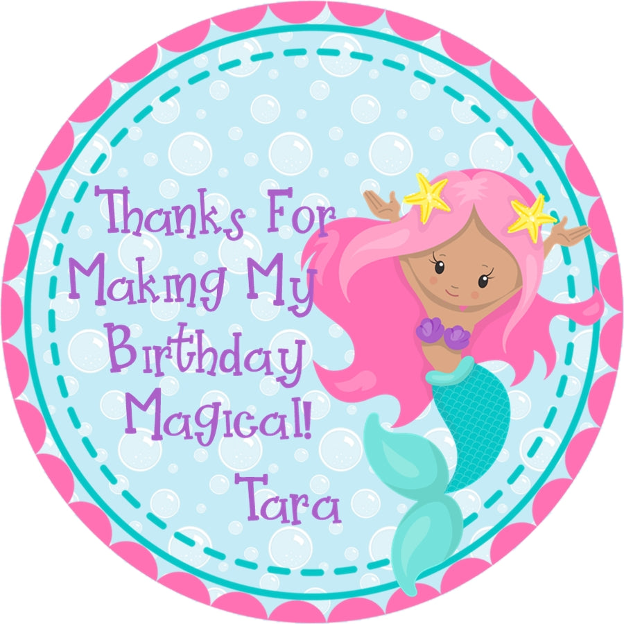 Pink turquoise purple mermaid sticker labels