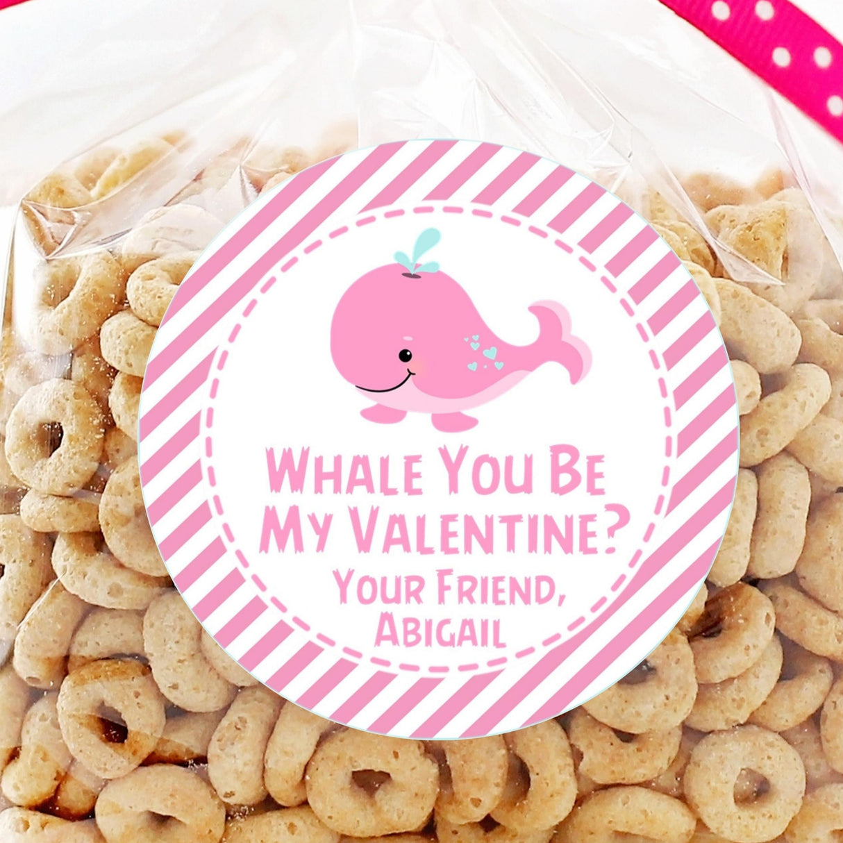 Pink whale Valentine sticker
