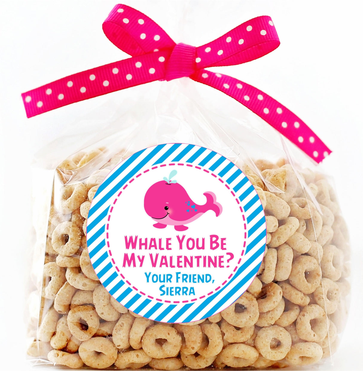 Pink whale Valentine tag for kids school treats