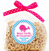 Pink whale Valentine tag for kids school treats