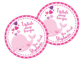 Pink whale classroom Valentine favor label