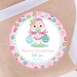 Pink winter bird Christmas sticker holding ornaments