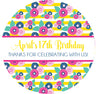 Pink yellow blue floral birthday sticker colorful flower pattern