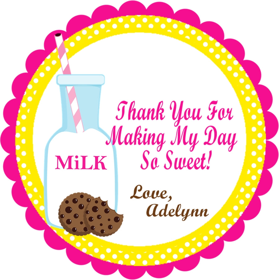 Pink yellow cookies and milk birthday stickers