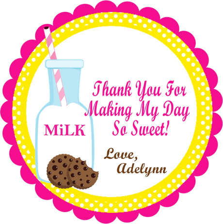 Pink yellow cookies and milk birthday stickers