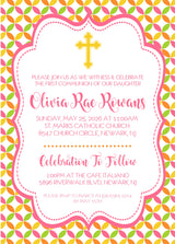 Pink yellow green religious invitation for baptism christening or confirmation