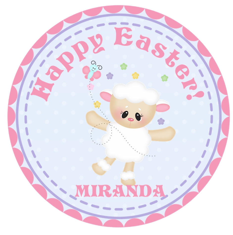 Playful easter lamb stickers pink purple