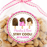 Popsicle birthday sticker with three chocolate-dipped ice cream pops