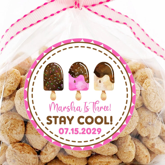 Popsicle birthday sticker with three chocolate-dipped ice cream pops