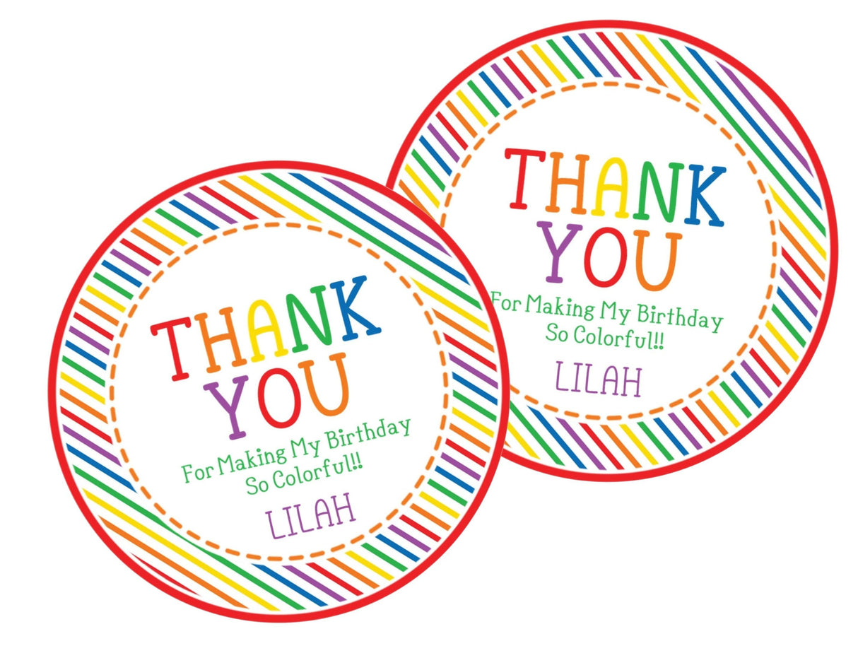 Primary color rainbow party favor label for kids