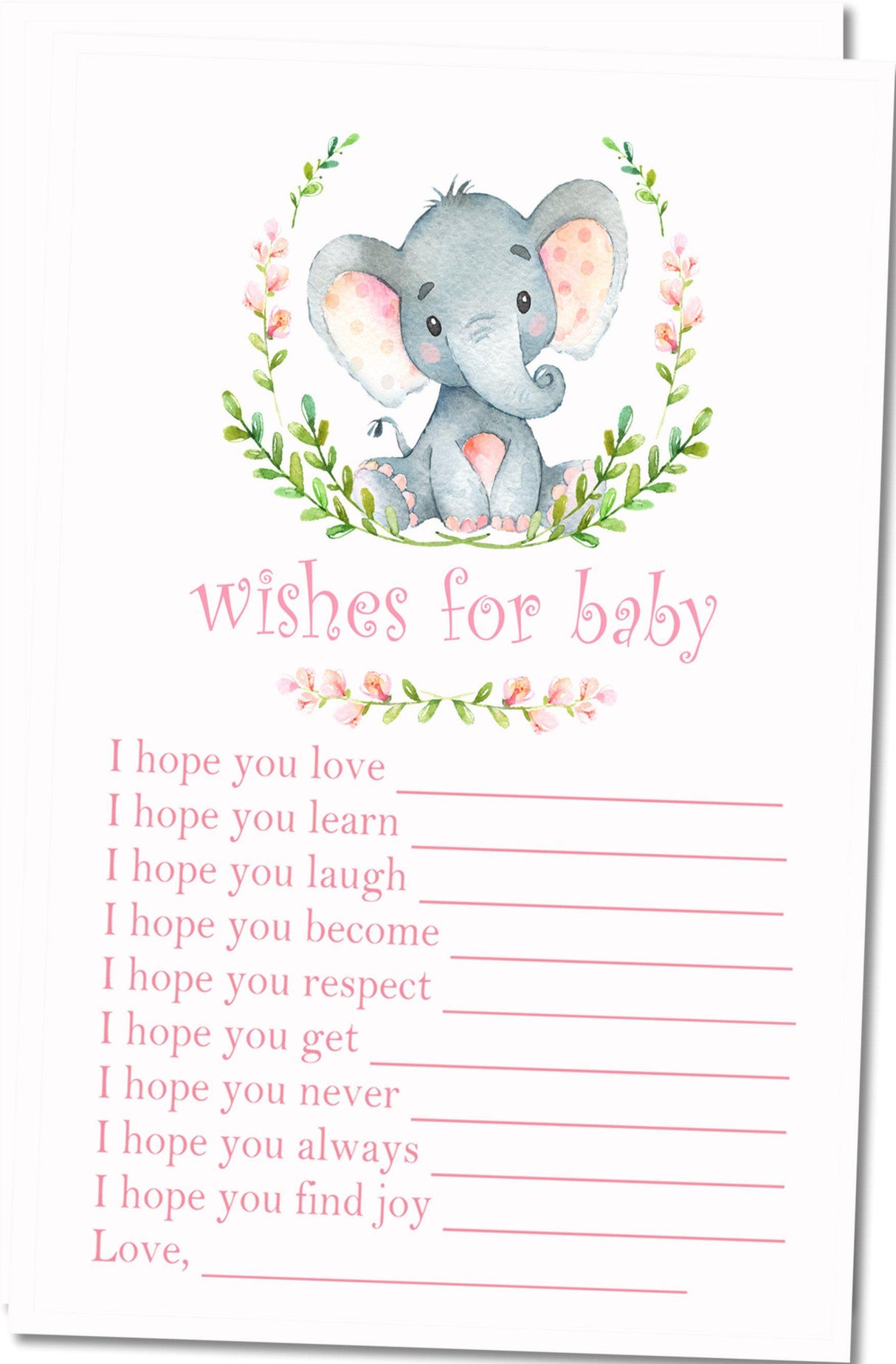 Printable Elephant Baby Shower Wish Cards