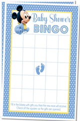 Printable Mickey baby shower bingo cards formatted two per page at 5x7 size