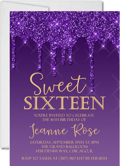 Purple And Gold Sweet 16 Party Invitations